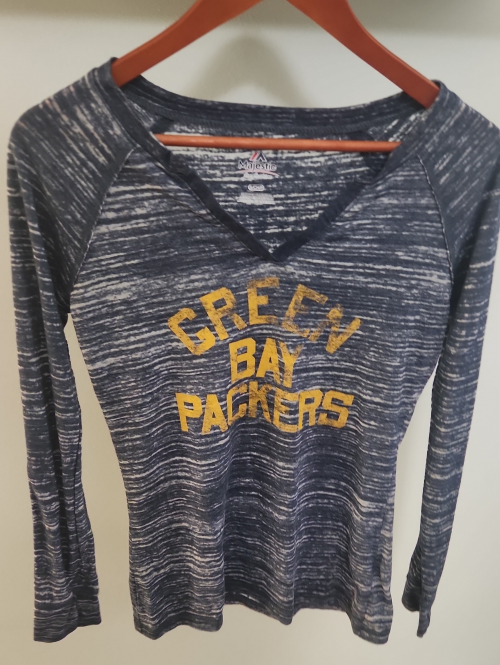 Majestic Navy Space-Dye Green Bay Packers Long Sleeve Tee